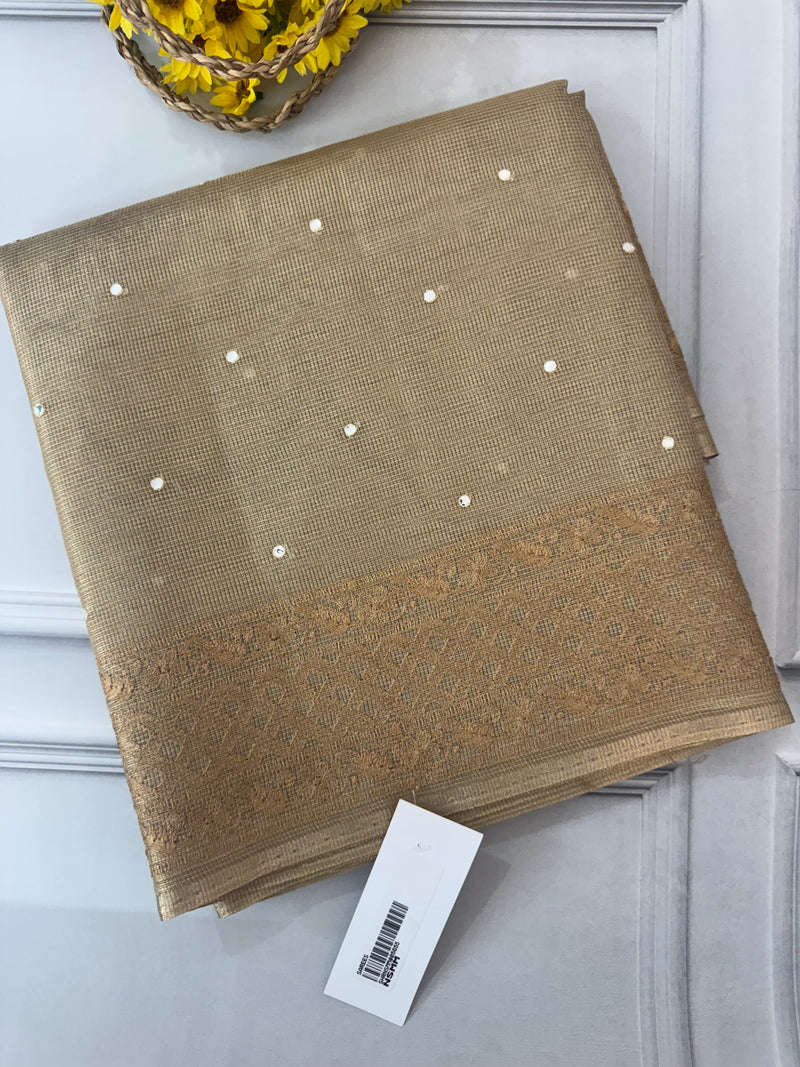 Tissue Silk Saree with mirror work SHRNSMM- Bronze - MS8933
