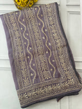 Crush organza saree with chikankari embriodery MS76551/3- Dusky greyishBlue