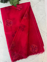 Organza saree with embroidery - MSH375 DarkPinkRed