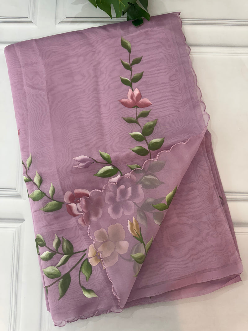 Handpainted soft organza saree SSKW18- Mauve