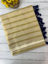 Kerala tissue saree - Stripes with RoyalBlue tassels
