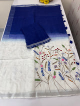 Linen blend Saree with hand embriodery MLS611