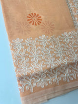 Supernet blockprinted saree with aari work MSUP314 Peach