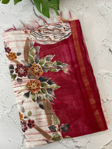 Semi tussar saree with hand painting, kanta embroidery and Pita work MS3433