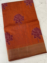 Semi silk saree with checks applique work MSS5687