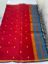 Maheshwari silk cotton saree with zari weaving MMJ764 DarkGrey to Red(4)