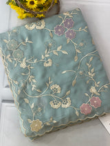 Pure Georgette saree with embriodery and applique work MS15567 LightBlue