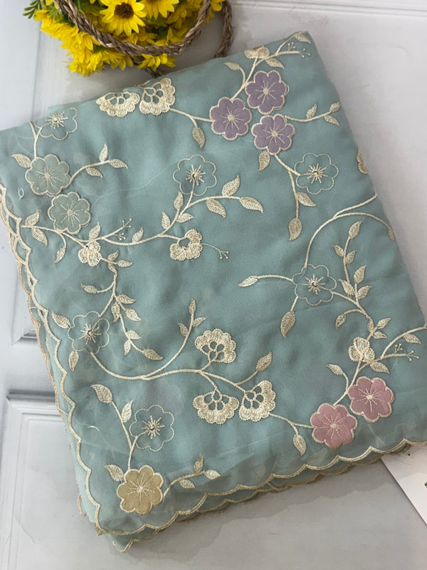 Pure Georgette saree with embriodery and applique work MS15567 LightBlue