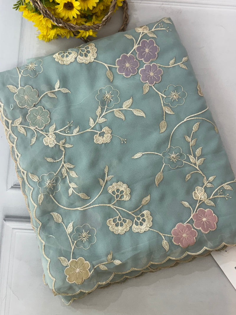 Pure Georgette saree with embriodery and applique work MS15567 LightBlue