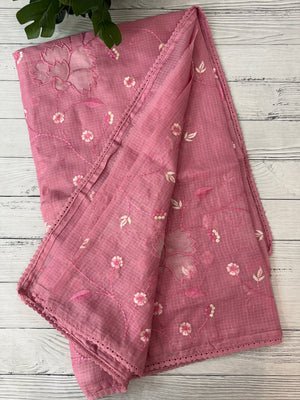Soft kota silk saree with embriodery and organza applique work  -MS14509 Pink