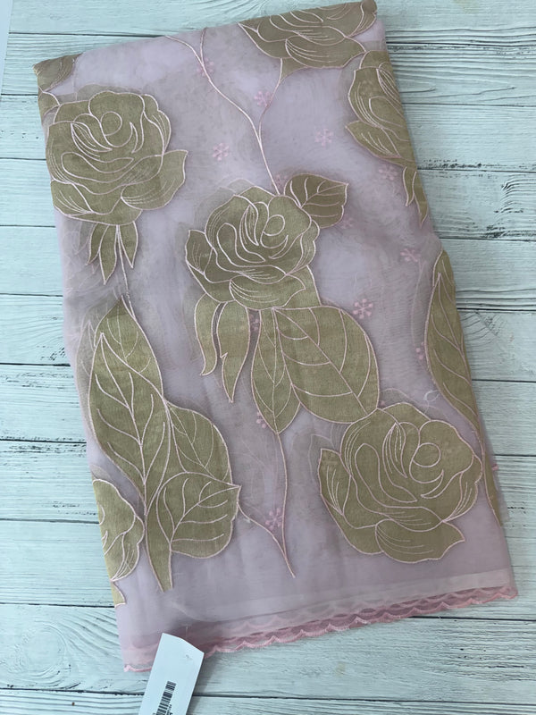 Organza saree with tissue applique work MS5081- PastelPink