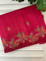 Blended tussar saree with cutwork - SYANENY RaniPink