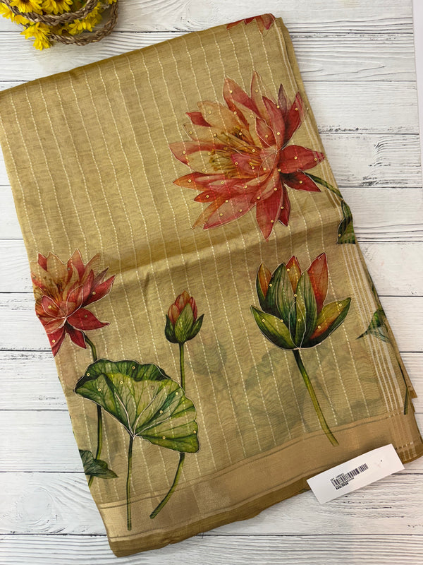 Tissue silk saree with digital prints and sequence work MS8188