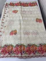 Phulkari NetKota Embroidery and digital printed saree - OffWhite MS6001