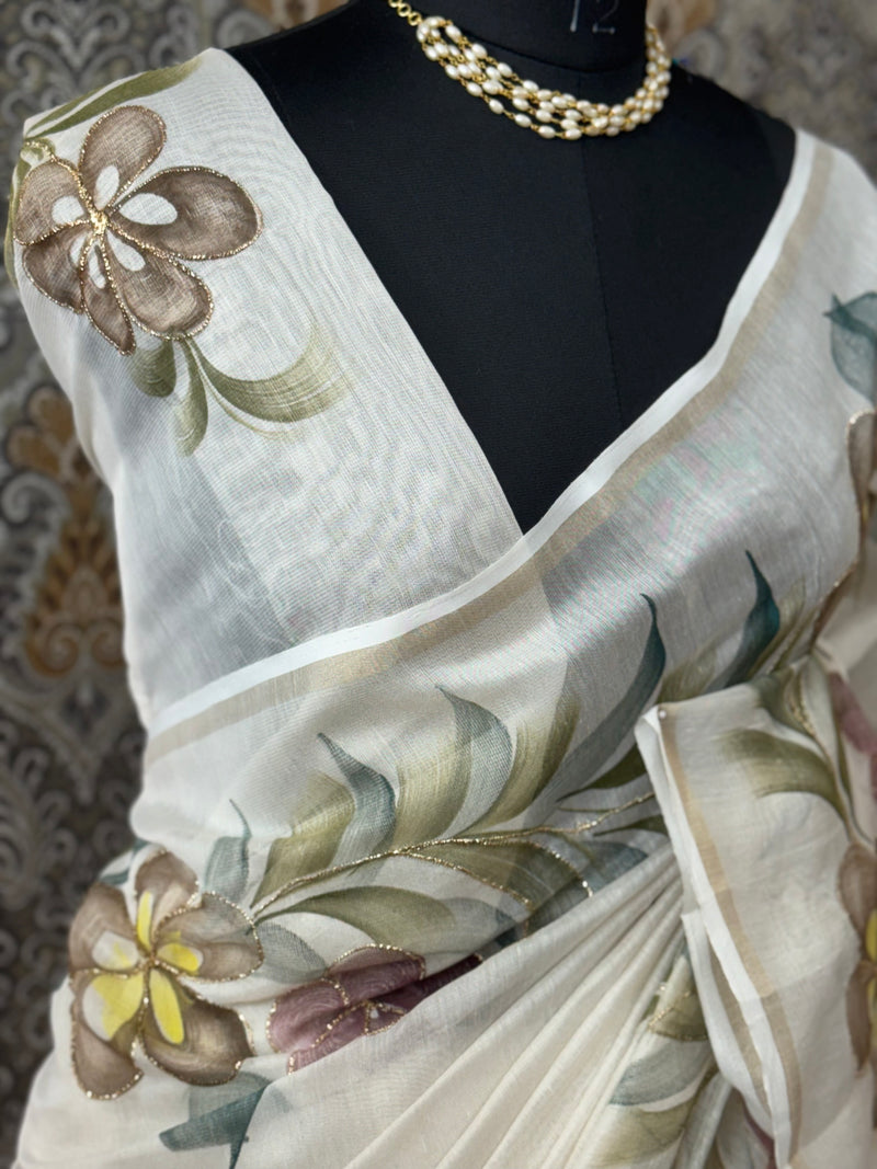 Handpainted Chanderi tissue silk saree MS78944