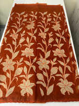 Semi organza saree with appliqué work - MSH906 RustOrange