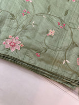 Blended crepe tussar saree with embriodery SSPNIMH DuskyGreen