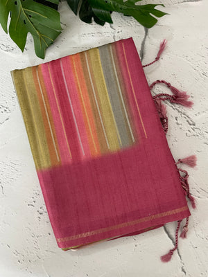 Multi color Semi soft silk saree with borders MSS590