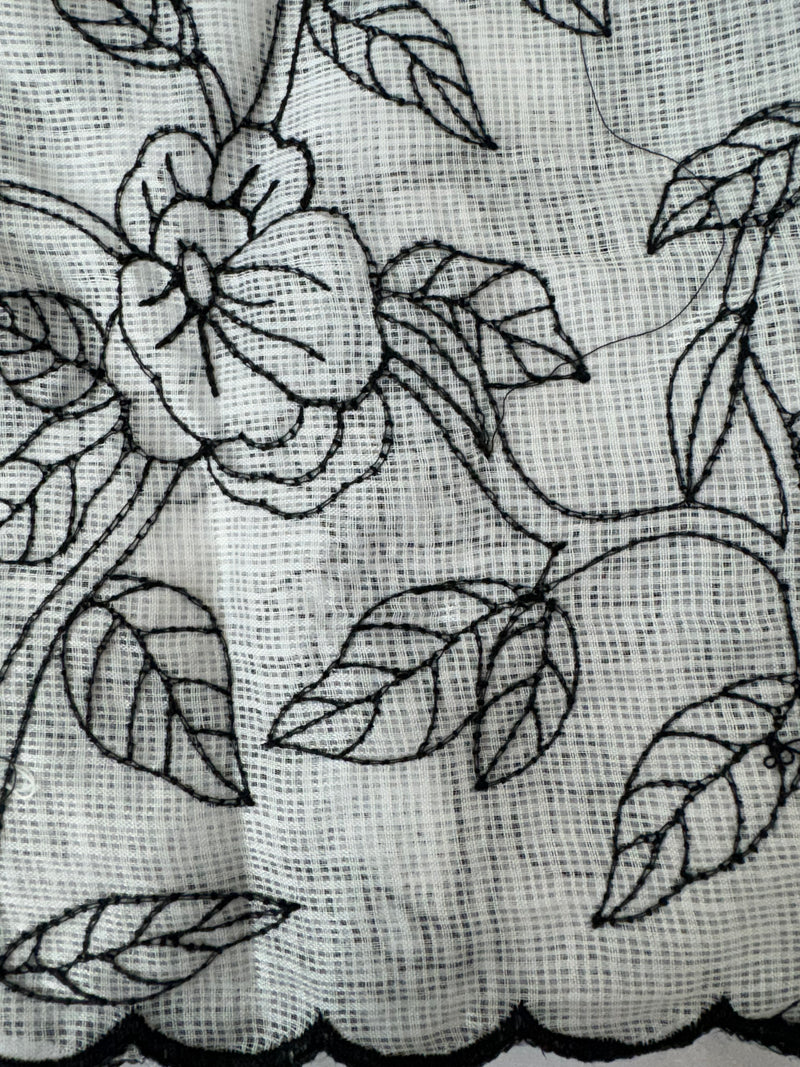 Soft kota checks saree with embroidery - SVWISS white & black