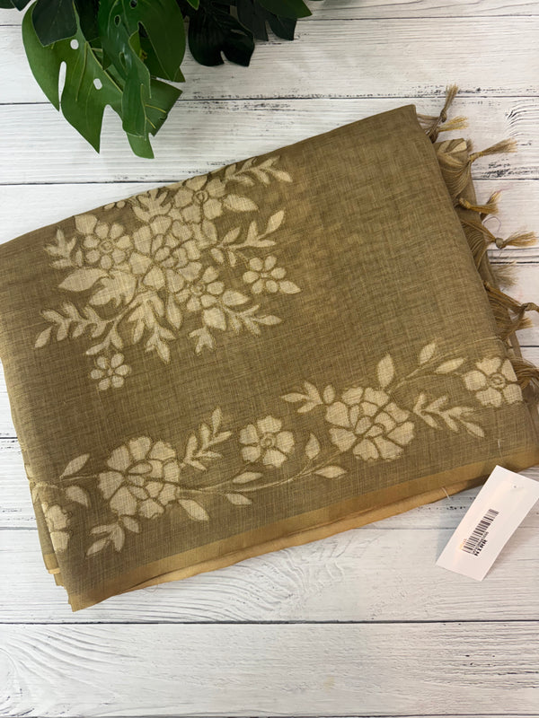 Tissue Linen Saree with applique work MRS890