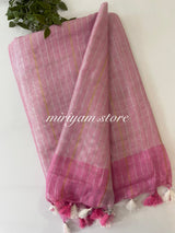 Pure Linen zari check saree MLS7867 PINK