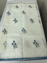 Lightweight Supernet saree with cross stitch embroidery MS142 - White to Blue
