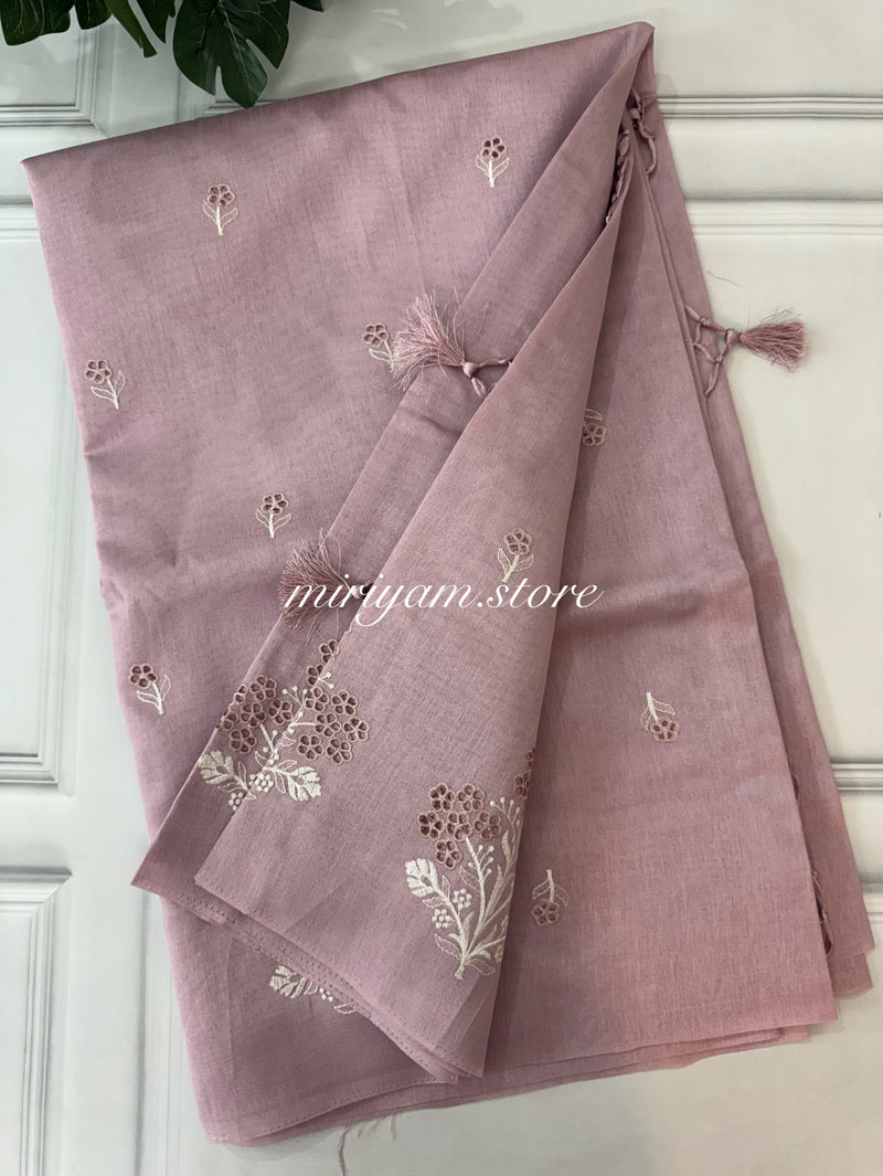 Cutwork blended tussar saree SJCV42 PastelMauve