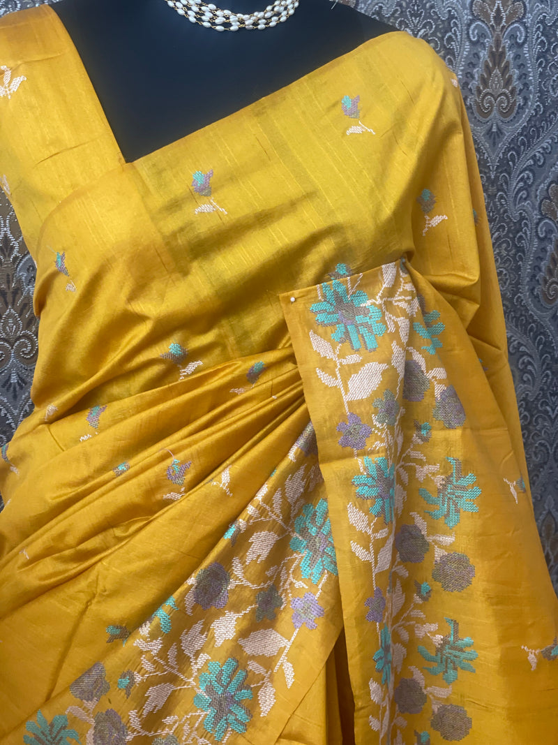 Blended tussar silk saree with embroidery - MS78911