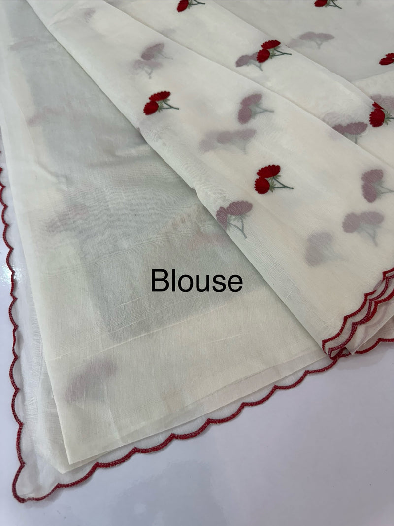 Mul chanderi embriodery saree with scalloped borders MSH115
