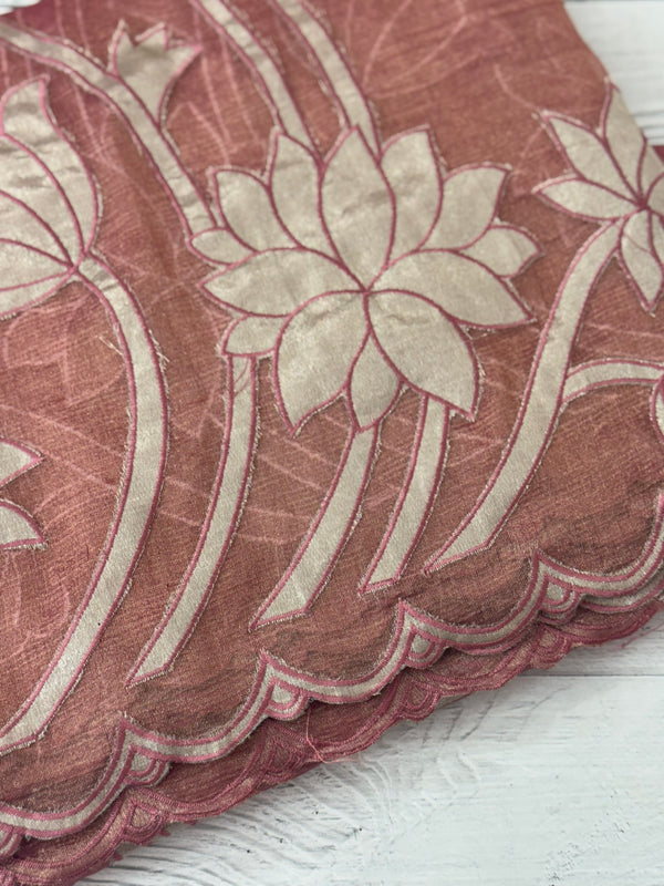 Dual tone Crush silk Organza Applique work saree MS14567- DuskyPeachPink
