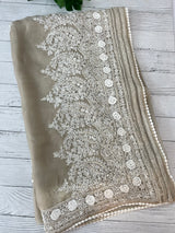 Chikankari Georgette - Organza saree with  MS15768 Beige