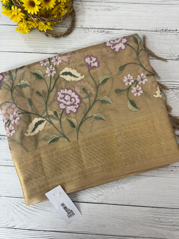 Tissue Silk Saree with Cross Stitch Embroidery MS8933