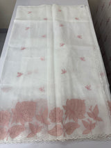 Tissue mix soft silk saree with applique work MTSS5432 White to Peach