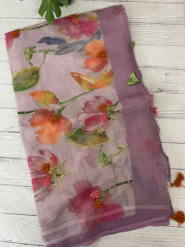 Handworked Tissue linen saree MS88651