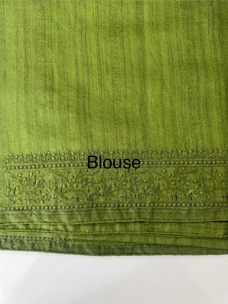 Blended tussar saree with thread work MTS9078- Vintage Jade Green