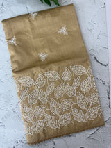 Art silk saree with embroidery- MS1090 Chiku