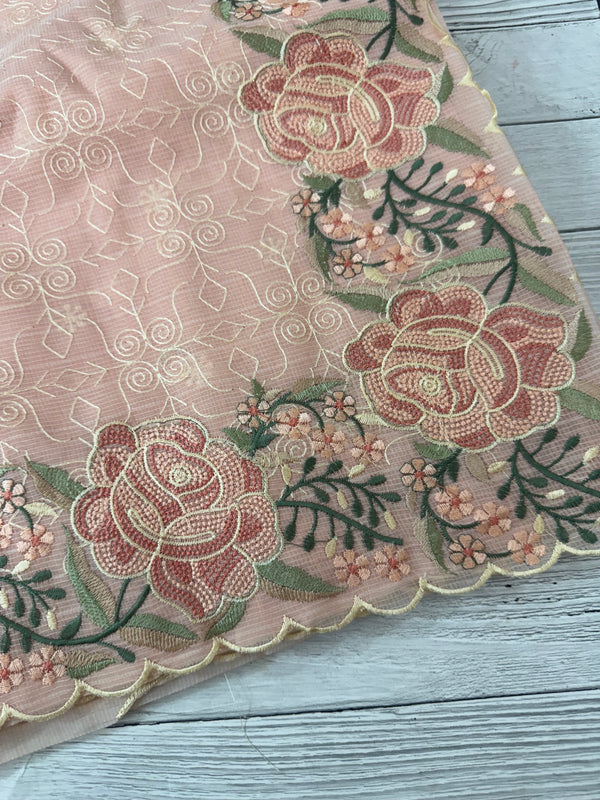 Phulkari NetKota embroidery saree - MSH126 PastelPeach