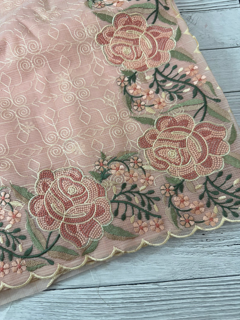 Phulkari NetKota embroidery saree - MSH126 PastelPeach