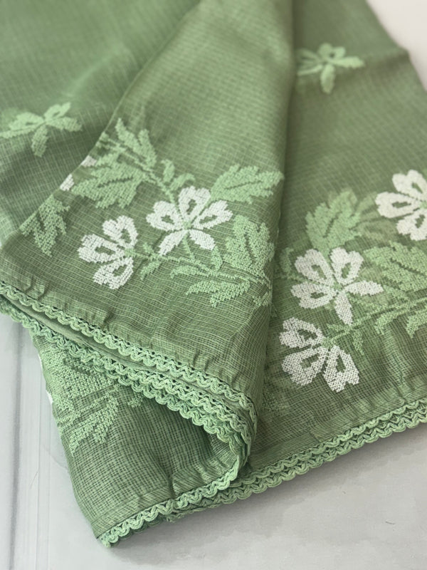 Soft kota checks saree with embroidery MSKC352 DuskyGreen