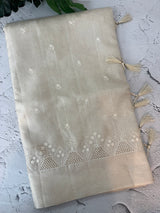 Blended tussar saree with embriodery and cutwork- MS8666 (8) Pearl Cream