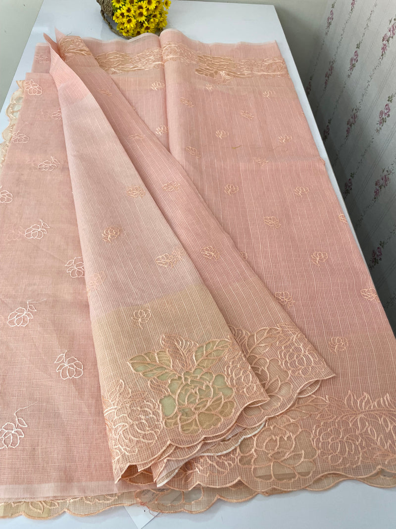 Soft kota silk saree with applique work MS85432 Peach