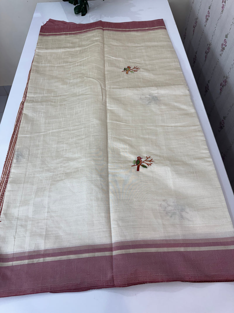 Blended tussar silk saree with hand embroidery MS40488