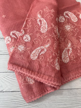 Soft kota checks saree with embroidery SVPIIY- Peach