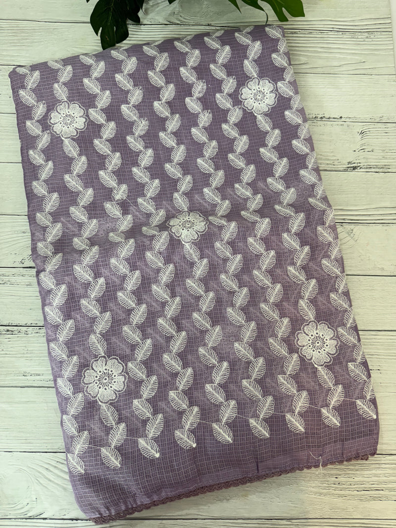 Soft kota checks saree with embroidery - SVTS24 Lavender