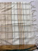 Linen big checks saree with zari border MLS9767- BottleGreen