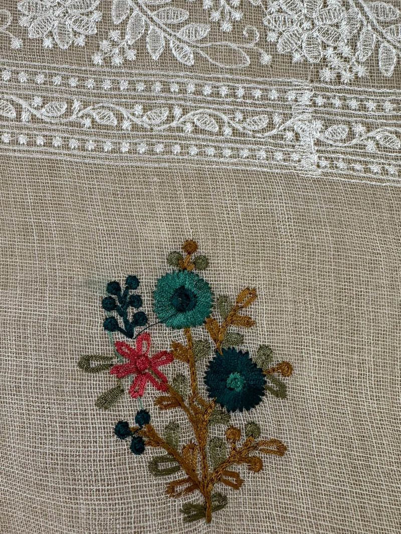 Tissue linen saree with chikankari borders MLS8976