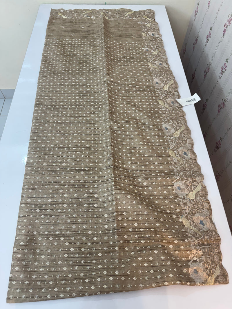 Cutwork blended tussar saree SNFNICY DuskyGreen