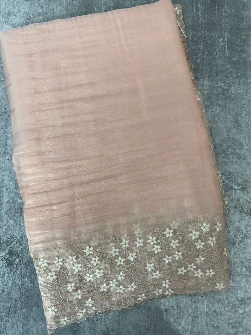 Crush tissue Organza saree with embroidery work MS14791- PastelPeach