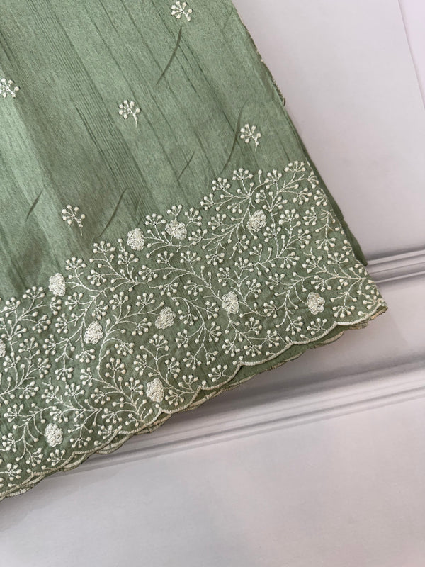 Embroidered Crepe semi tussar silk saree- MSS735 DuksyGreen