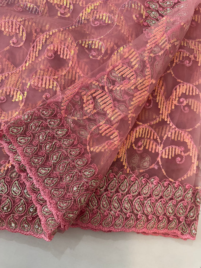 Partywear Net Saree with sequence work MPNKS101 DuskyPink